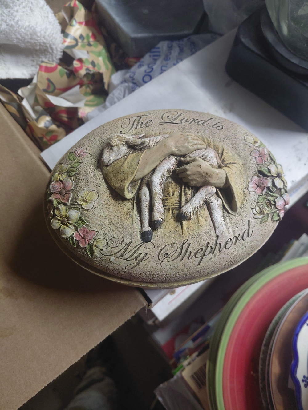 Religious Ceramic Trinket Box - Beige 'The Lord is My Shepherd'